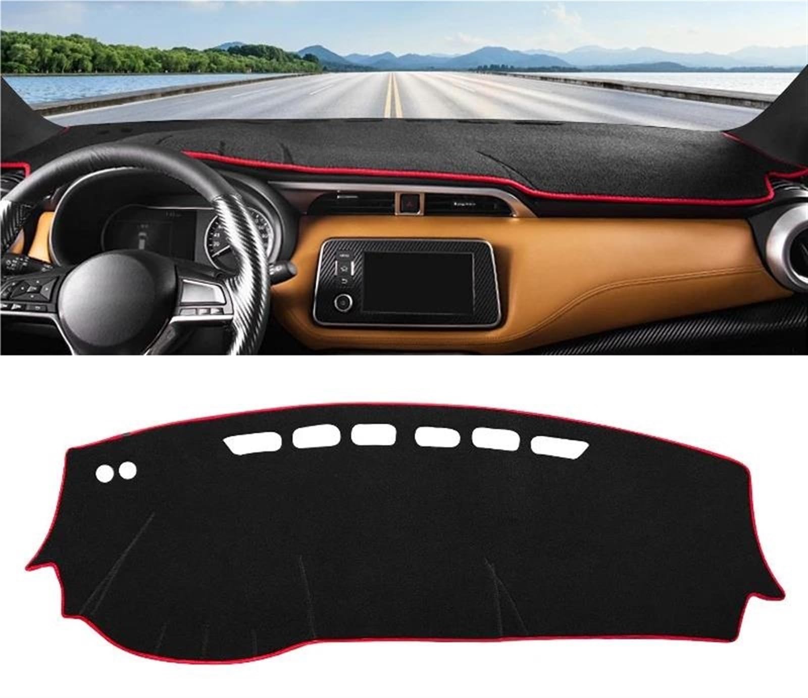 Armaturenbrett Abdeckung Matte Für Nissan Für Kicks P15 2016 2017 2018 2019 2020 2021 2022 2023 2024 Auto Dashboard Abdeckung Pad Sonnenschutz Matte Teppiche(A Red Side LHD) von ELDVSUA