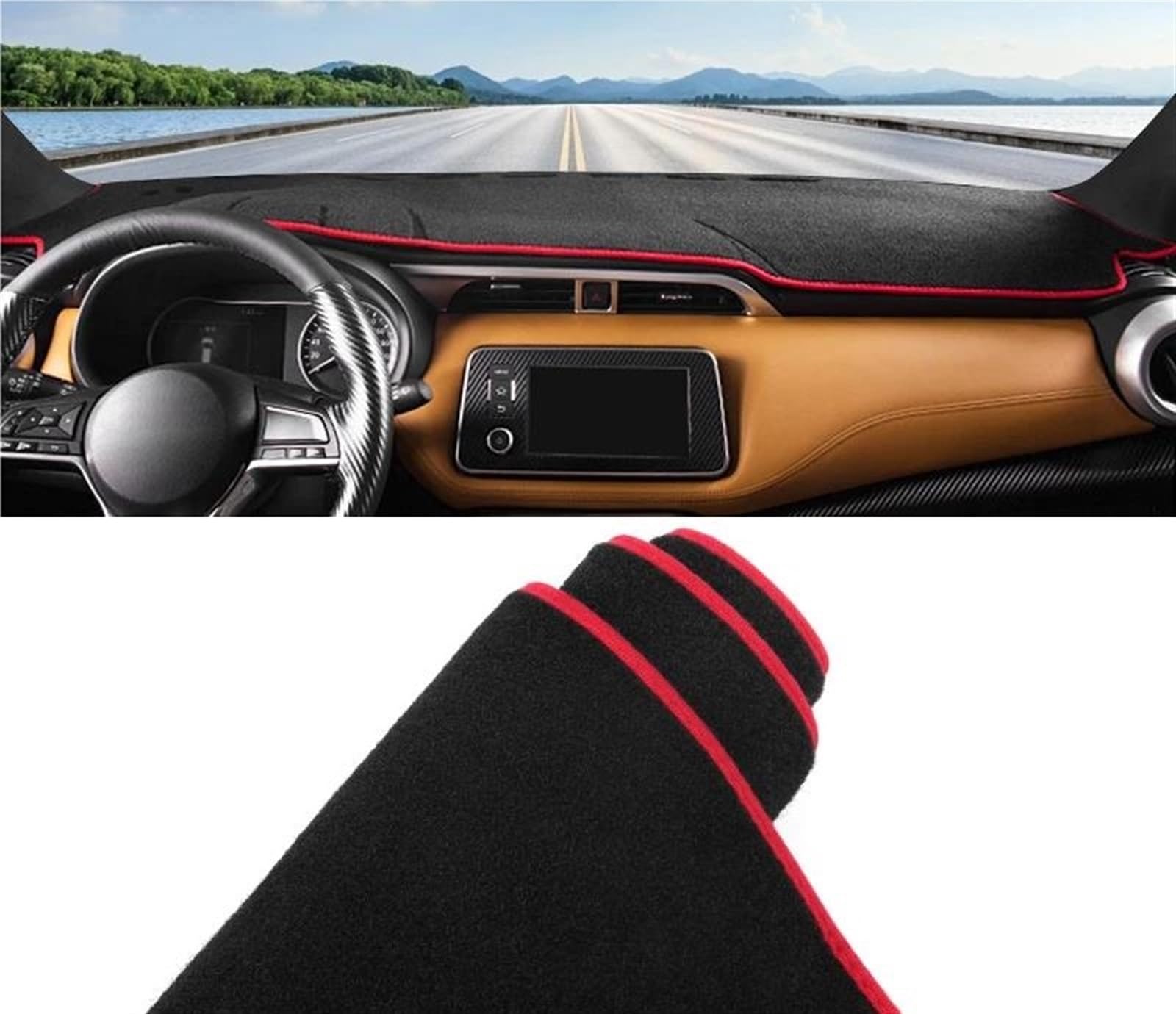 Armaturenbrett Abdeckung Matte Für Nissan Für Kicks P15 2016 2017 2018 2019 2020 2021 2022 2023 2024 Auto Dashboard Pad Instrument Schreibtisch Abdeckung Matte(A LHD Red Side) von ELDVSUA