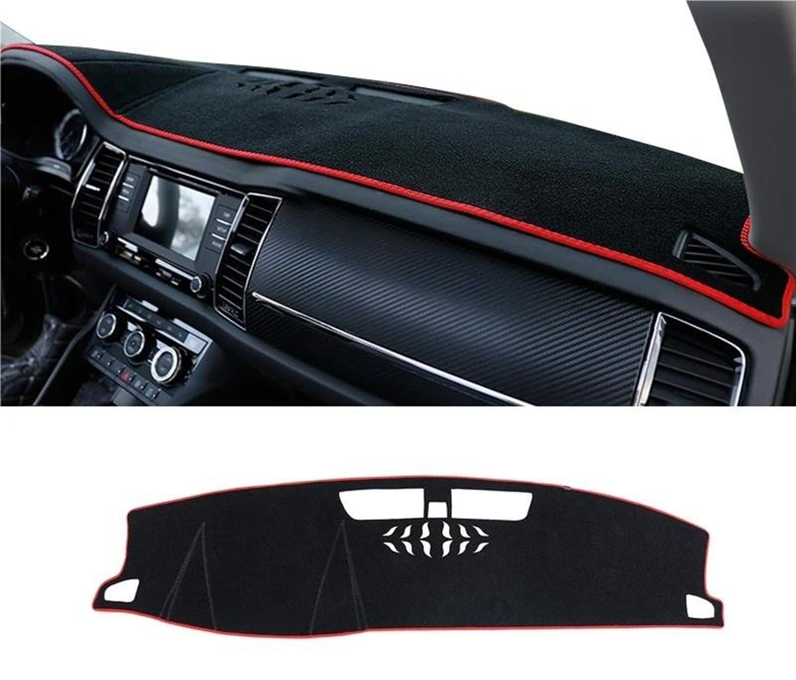 Armaturenbrett Abdeckung Matte Für Skoda Für Kodiaq 2016 2017 2018 2019 2020 2021 2022 Auto Dashboard Abdeckung Matten Sonnenschutz Pad Instrument Panel Teppiche(A LHD Red Side) von ELDVSUA