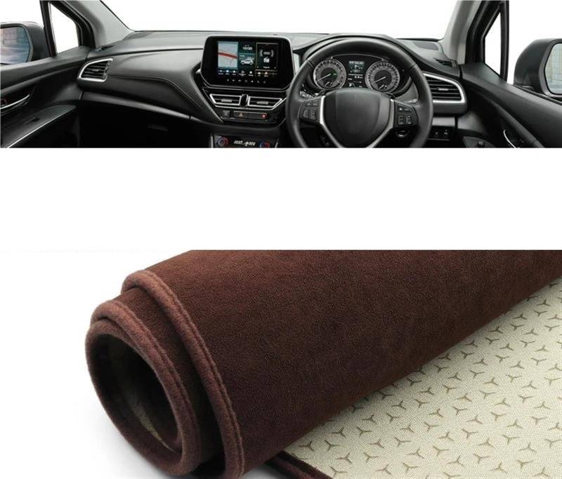 Armaturenbrett Abdeckung Matte Für Suzuki Für S-Cross MK3 2022 2023 2024 Auto-Armaturenbrett-Abdeckung, Sonnenschutz, Lichtschutzmatte, Instrumententafel-Teppich(B RHD Brown) von ELDVSUA