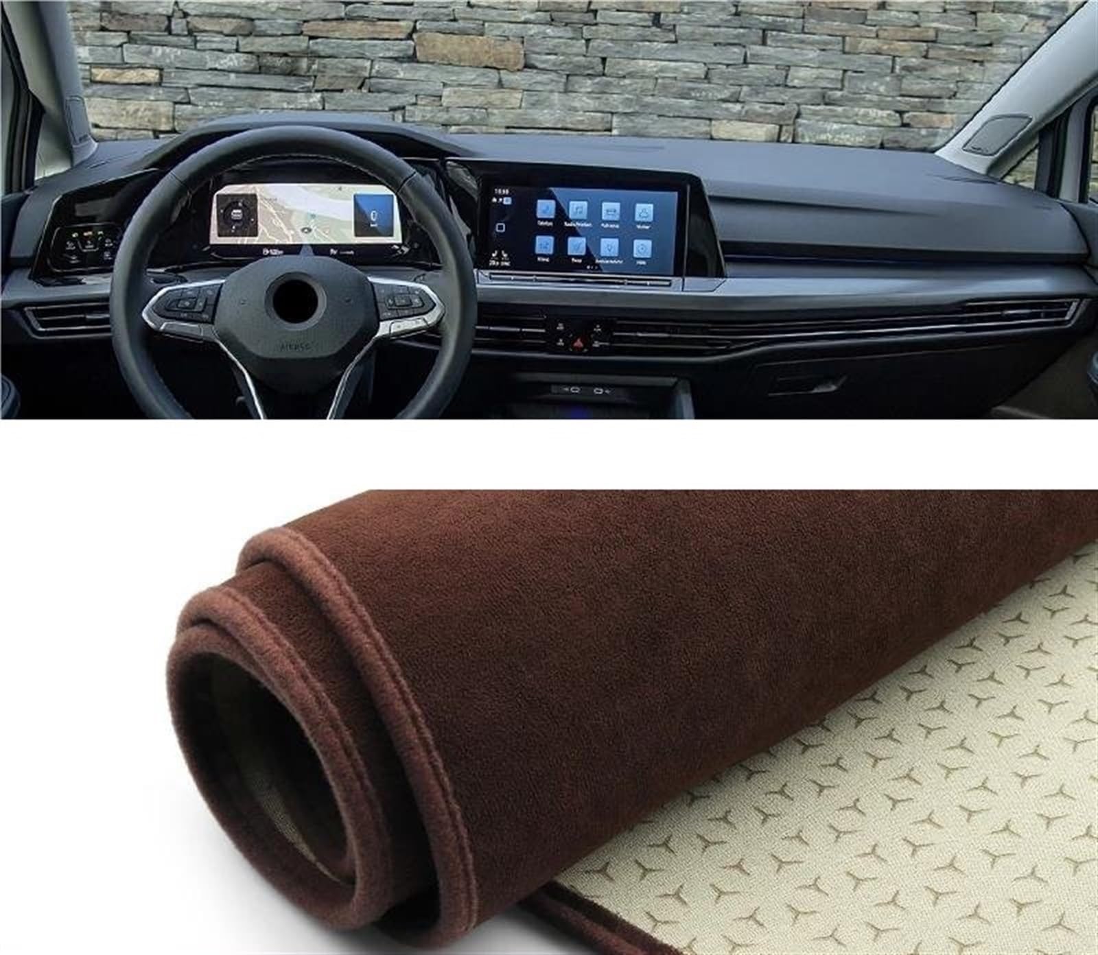 Armaturenbrett Abdeckung Matte Für VW Für Golf 8 MK8 2020 2021 2022 2023 Auto Armaturenbrett Abdeckung Matte Instrument Teppiche rutschfeste Pad Zubehör(B Brown LHD) von ELDVSUA