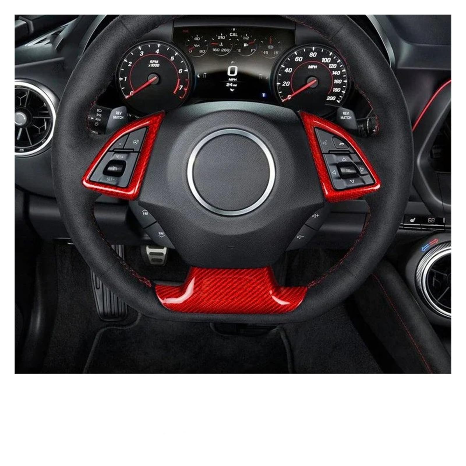 Automobilinnenraum Für Chevrolet Für Camaro 2016-2023 Carbon Fiber Auto Innen Lenkrad Rahmen Trim Center Abdeckung Panel Aufkleber Dekoration Innenraum Interieur Zubehör(Type B Red) von ELDVSUA