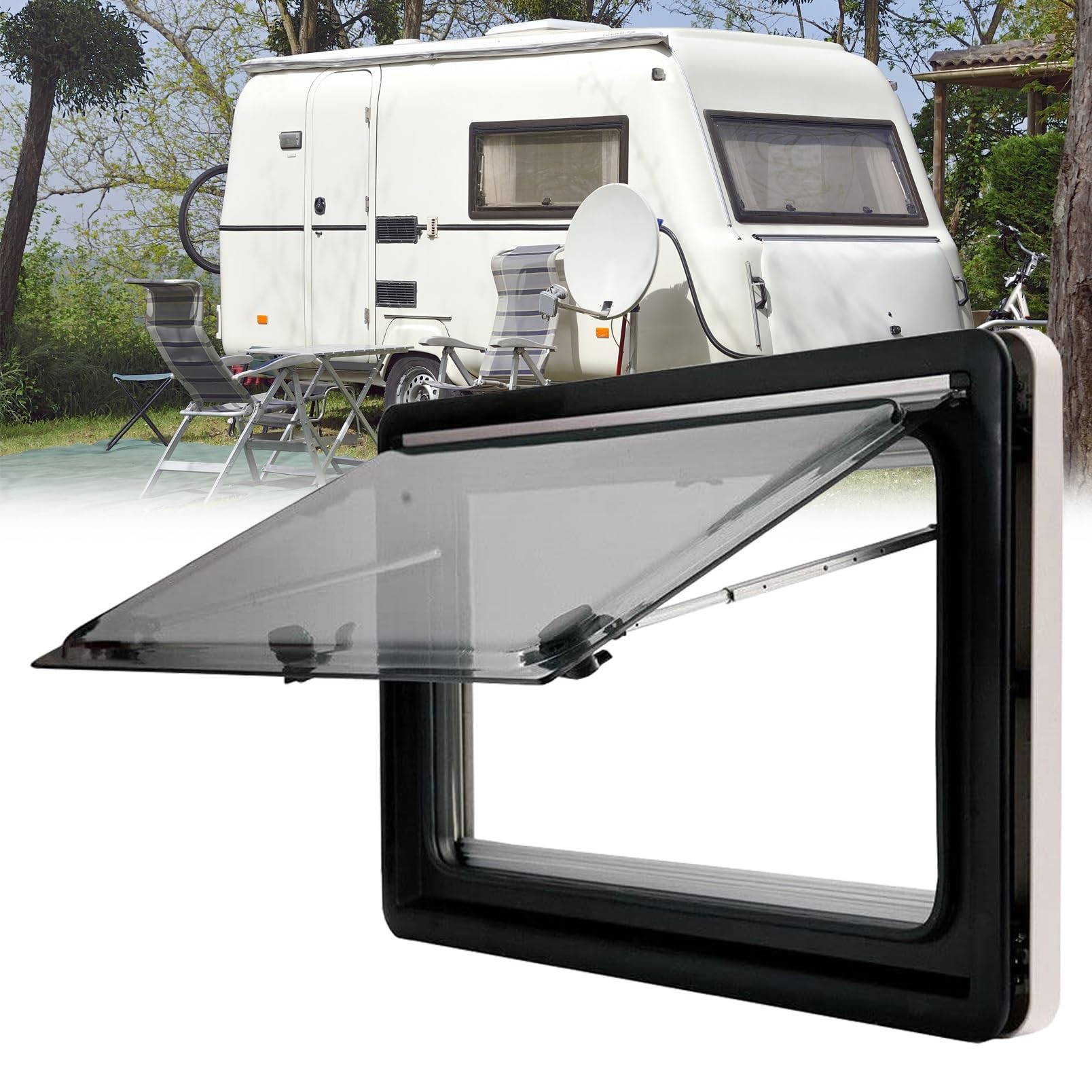 Caravan Seitenfenster Wohnmobilfenster mit Sichtschutzvorhang & Fliegengitter Seitenfenster Wohnmobil Fenster RV Klappfenster Externes Push Fenster Für Wohnwagen Wohnmobile(1000x500mm) von ELIKBH