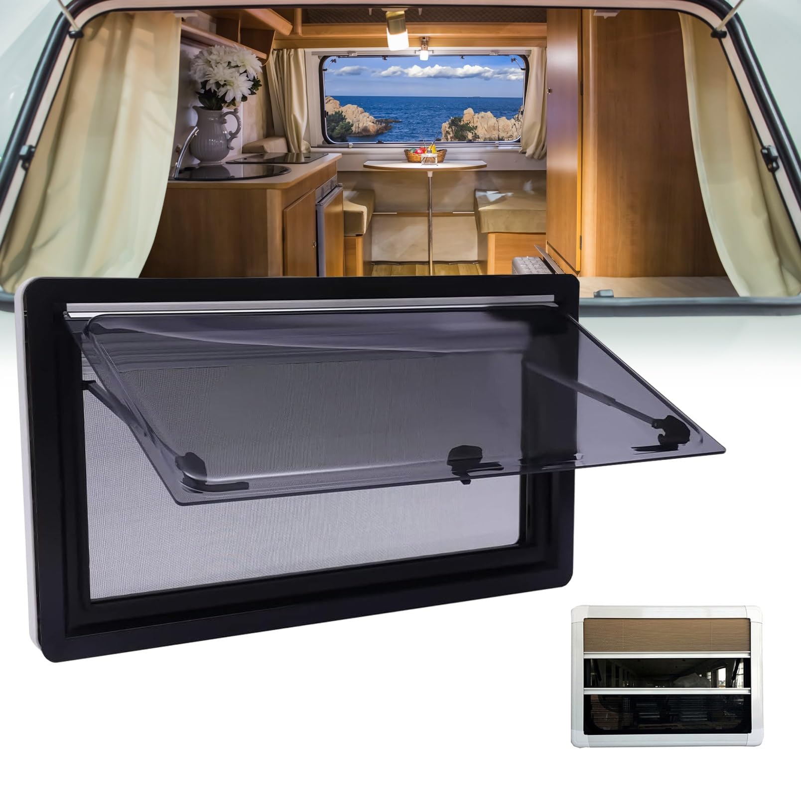 Wohnmobilfenster Caravan Seitenfenster Seitenfenster Wohnmobil Fenster ６５° öffnungswinkel RV Externes Push Fenster mit Fliegengitter Wohnwagen Fenster(1100x550mm) von ELIKBH