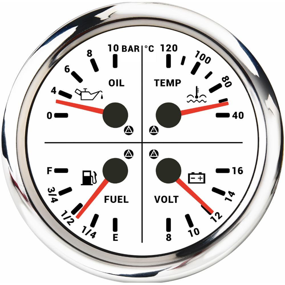 ELING 110 MM 4-IN-1 Multifunktionsmessgerät mit Kraftstoffstand Öldruck 0-10 Bar Wassertemperatur Voltmeter Alarm 12 Volt mit Hintergrundbeleuchtung von ELING