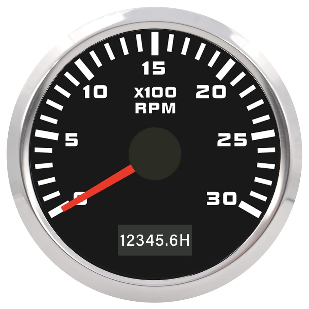 ELING 52 mm Drehzahlmesser 0–3000 U/min Tachoanzeige mit roter Hintergrundbeleuchtung 9–30 V für Traktoren Schiffe Schiffe von ELING