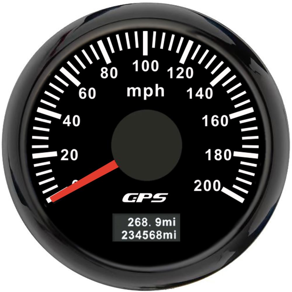 ELING 52 mm GPS-Tachometer 0–200 Meilen pro Stunde Tachometeranzeige mit 7 Farben Hintergrundbeleuchtung für Autorennen (schwarz+schwarz, 0-200MPH) von ELING