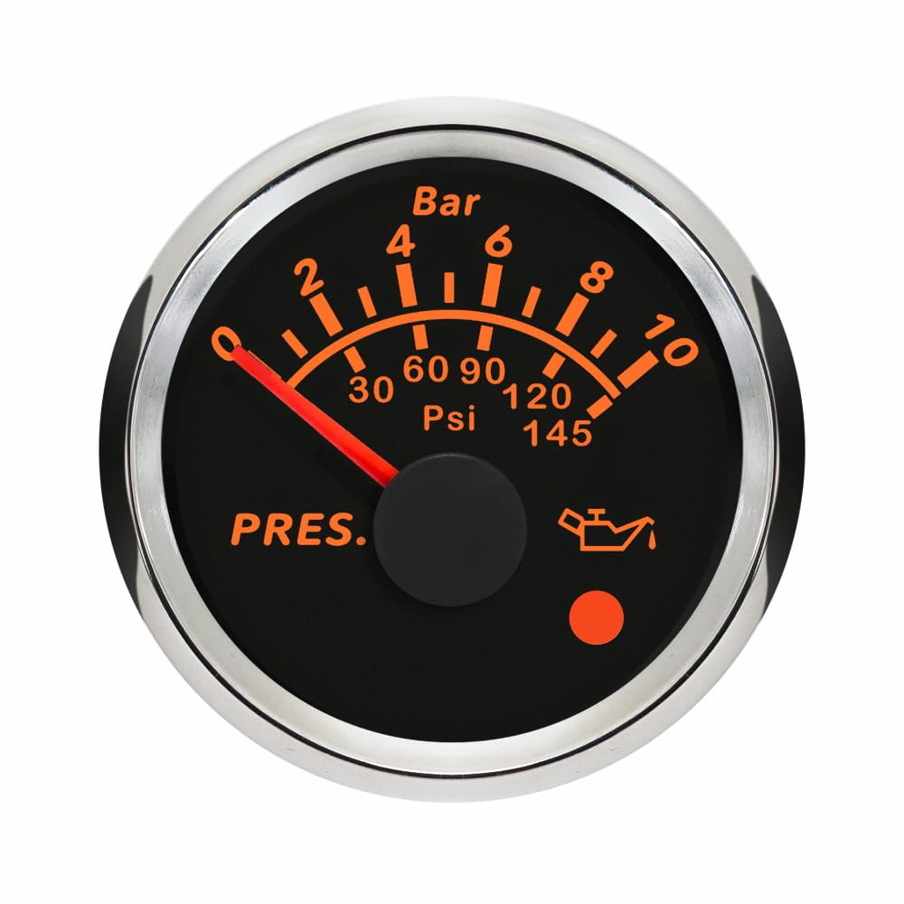 ELING 52 mm Öldruckanzeige 0–10 bar 0–145 psi mit 8 Farben Hintergrundbeleuchtung und Lichtalarm 12 24 V für Wohnmobile SUVs und Transporter von ELING