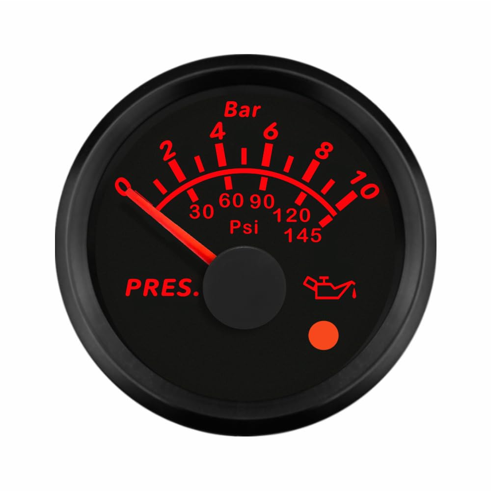 ELING 52MM 2'' Öldruckmesser 0-10Bar 0-145Psi mit 8 Farben Hintergrundbeleuchtung und Lichtalarm für LKW Auto Marine von ELING