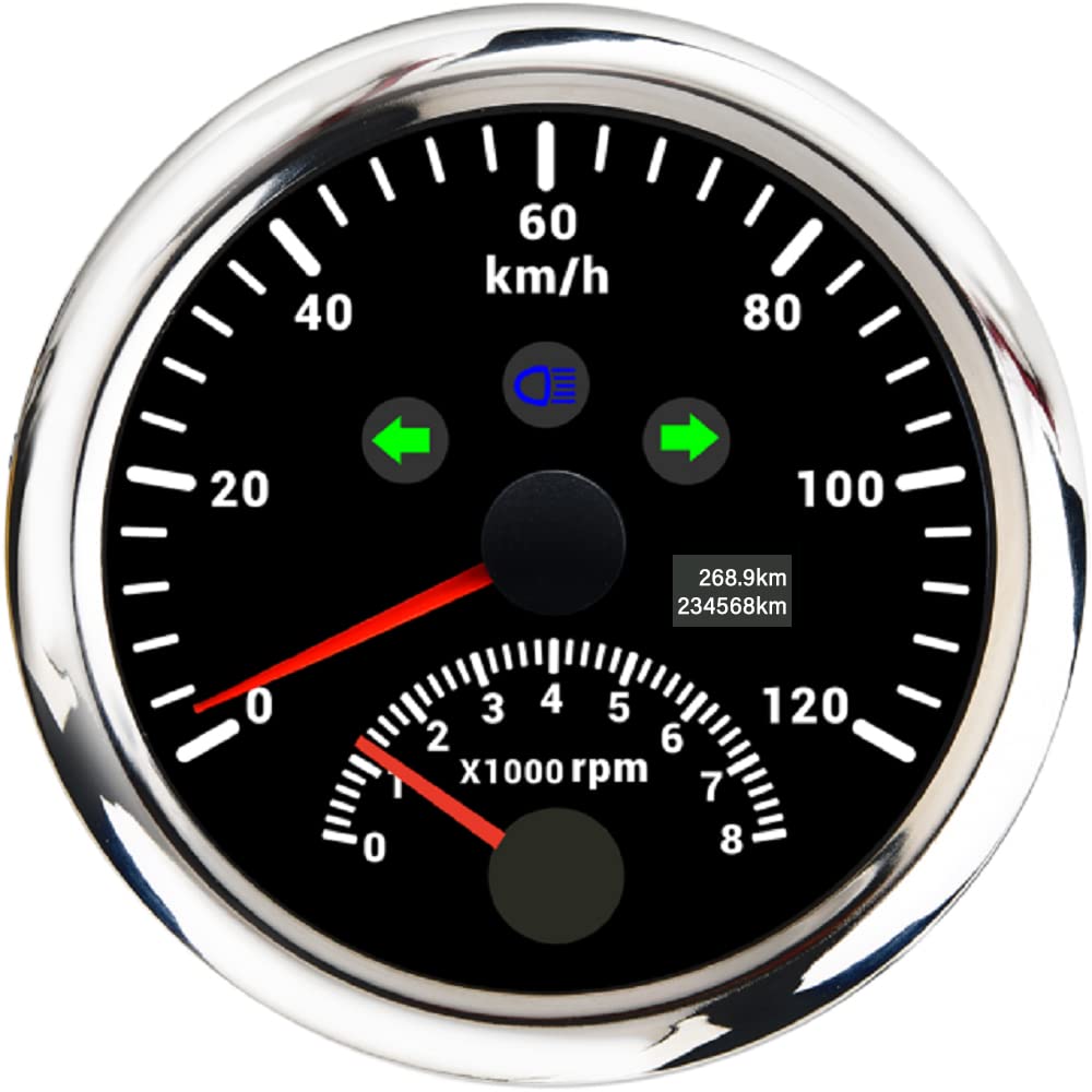 ELING 85 mm 2-in-1 GPS-Tachometer 0–120 km/h mit Drehzahlmesser 8000 U/min 12 V/24 V rote Hintergrundbeleuchtung für Auto Motorrad Boot von ELING