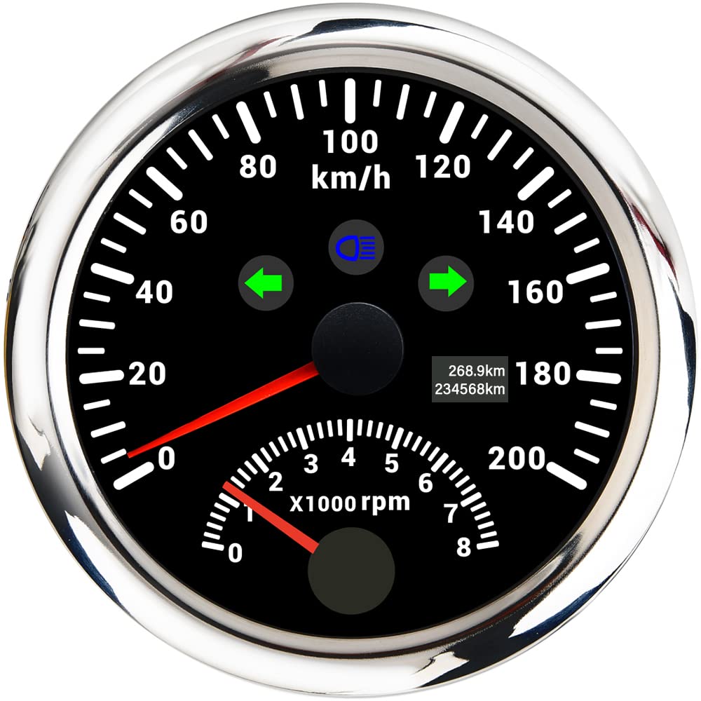 ELING 85 mm 2-in-1 GPS-Tachometer 200 km/h mit Drehzahlmesser 8000 U/min 12 V/24 V rote Hintergrundbeleuchtung für Auto Schnellboot Rennen von ELING