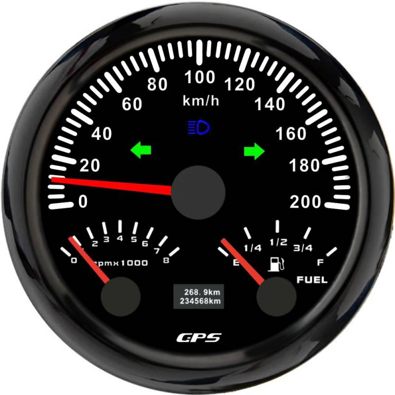 ELING 85 mm 3 in 1-GPS-Tachometer 0–200 km/h Kilometerzähler mit Drehzahlmesser Drehzahlmesser Kraftstoffstand mit Hintergrundbeleuchtung für Motorrad Limousinen von ELING