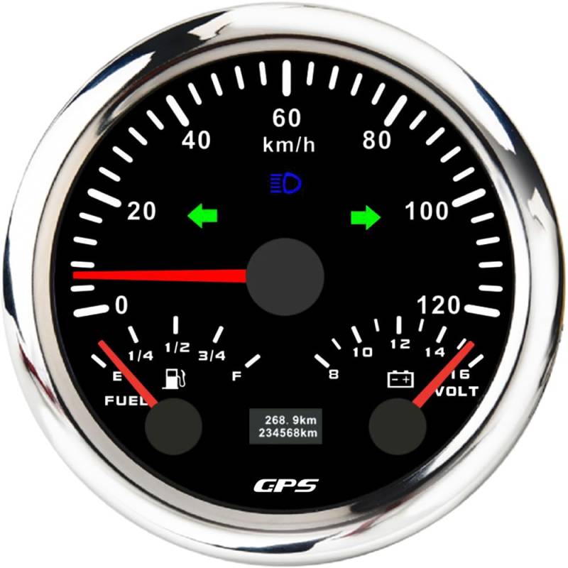 ELING 85 mm GPS-Tachometer 0–120 km/h mit Kraftstoffstandanzeige mit 12 V Voltmeter 7 Farben Hintergrundbeleuchtung für LKWs Gabelstapler von ELING