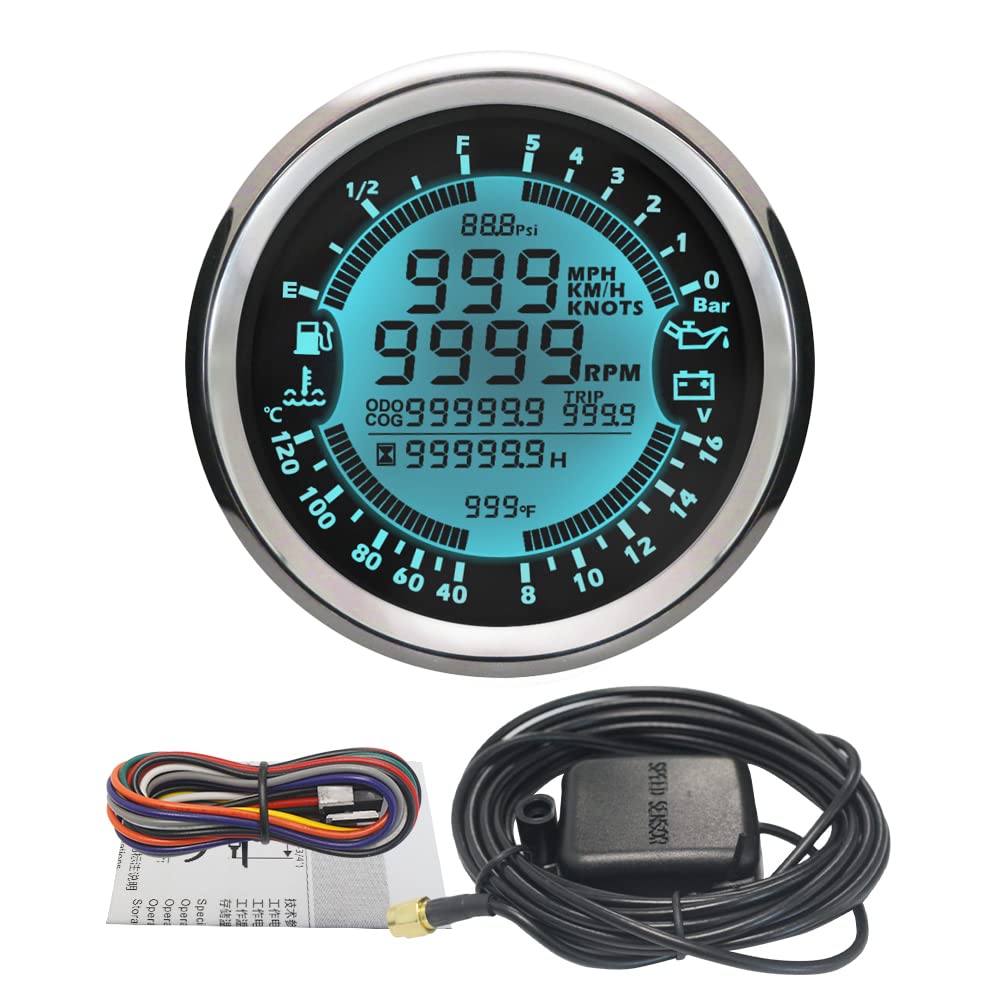 ELING Multifunktions GPS Tachometer Tachometer Stunde Wassertemperatur Kraftstoffstand Öldruck Voltmeter 12V 85mm Mit Hintergrundbeleuchtung von ELING