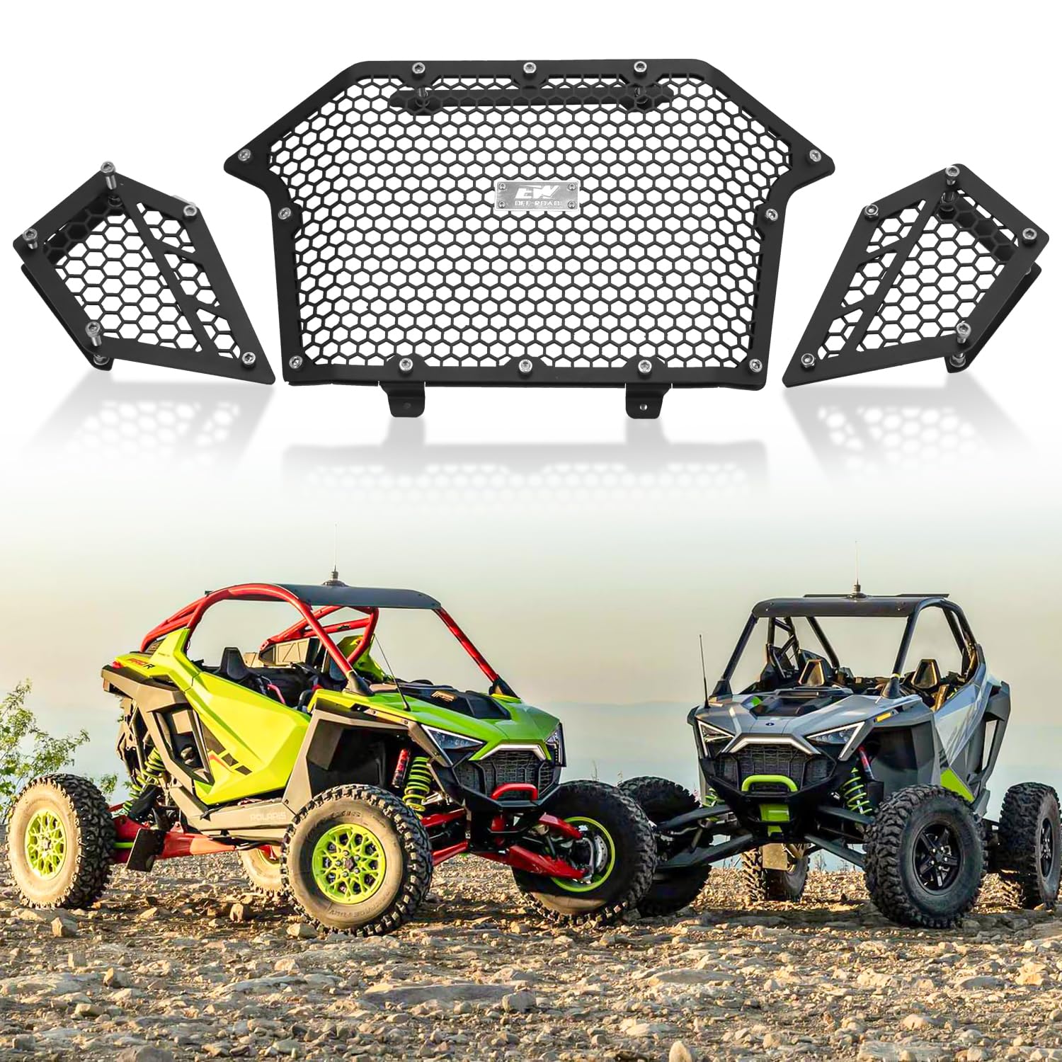 ELITEWILL Aluminium Front und Side Mesh Grille Full Kit mit schwarzer Pulverbeschichtung passend für Polaris RZR Pro R/Turbo R von ELITEWILL