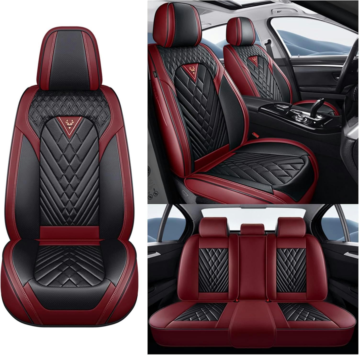 ELLIAT Komplettset Autositzbezüge für Cadillac Cts Vsport 2013-2014/Silverado 1999-2002,Leder Wasserdichter Universal Set Schwarz rot von ELLIAT