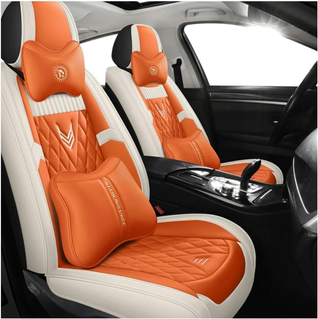 ELLIAT Komplettset Autositzbezüge für Chevrolet Orlando Captiva Spark Trax Lacetti Cruze Cruze Es Wasserdichtes Sitzbezug,Leder Wasserdichter Universal Set Orange von ELLIAT