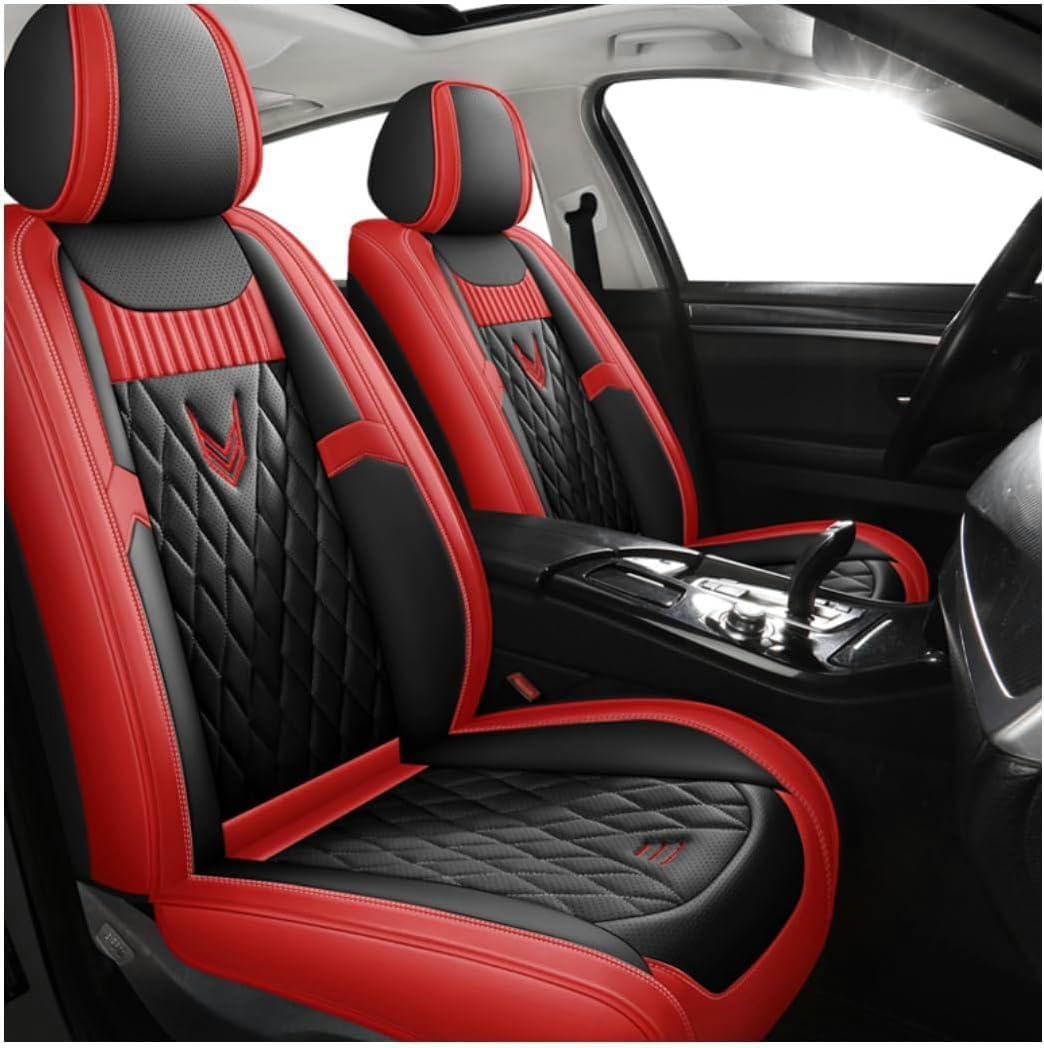 ELLIAT Komplettset Autositzbezüge für FIAT Abarth 695/Abarth 695 Maserati Edition,Leder Wasserdichter Universal Set Schwarz und Rot von ELLIAT