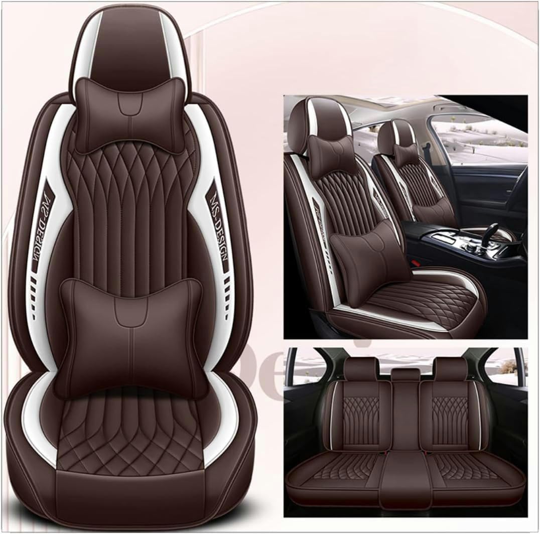 ELLIAT Komplettset Autositzbezüge für Isuzu All Models D-Max Mu-X 5 Seats Isuzu Tous Les modèles D-Max mu-X,Leder Wasserdichter Universal Set Braun von ELLIAT