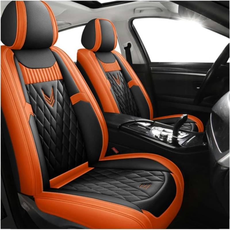 ELLIAT Komplettset Autositzbezüge für Jeep Liberty 2007-2012/Patriot 2008-2017/Renegade/Compass/Grand Cherokee,Leder Wasserdichter Universal Set Schwarz und orange von ELLIAT