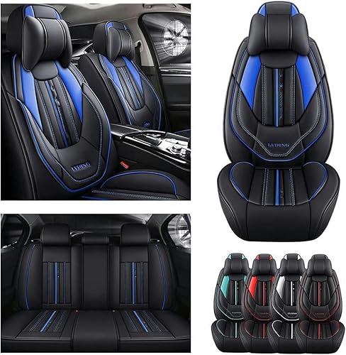 ELLIAT Komplettset Autositzbezüge für Peugeot 5008/2008 Gt / 207 Cc Sw / 207+ / 3008 Gt/Hoggar Rcz,Leder Wasserdichter Universal Set Schwarz und blau von ELLIAT