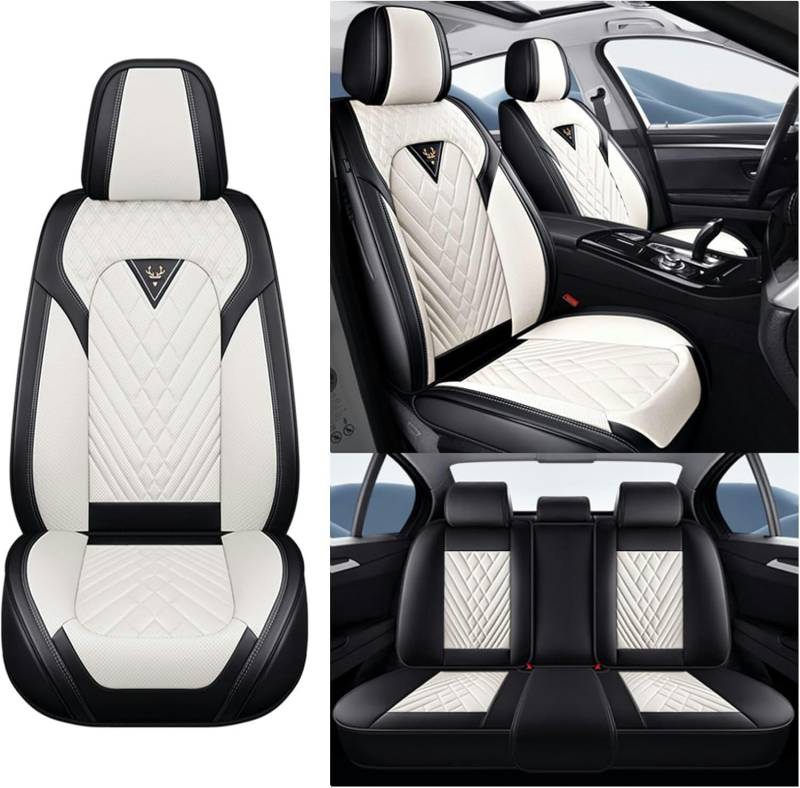 ELLIAT Komplettset Autositzbezüge für Volkswagen Amarok Jetta Tiguan Santana Variant Lamando Lavida Vista,Leder Wasserdichter Universal Set Schwarz weiß von ELLIAT