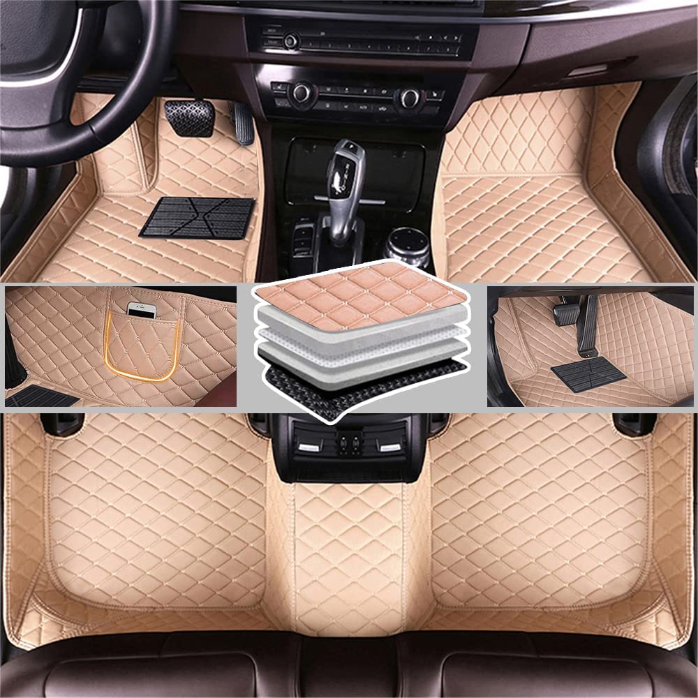 Auto Fußmatten Maß, für Mercedes Benz AMG Clase C Class C200 C220 C300 C43 C63 PU Leder Allwetterschutz wasserdichte rutschfeste Auto Fussmatten Set Innenraum Zubehör,F Beige von ELNas