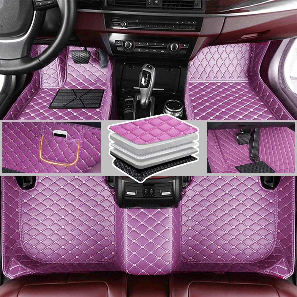 Auto Fußmatten Maß, für Toyota Tundra 2014-2021 PU Leder Allwetterschutz wasserdichte rutschfeste Auto Fussmatten Set Innenraum Zubehör,E Purple von ELNas
