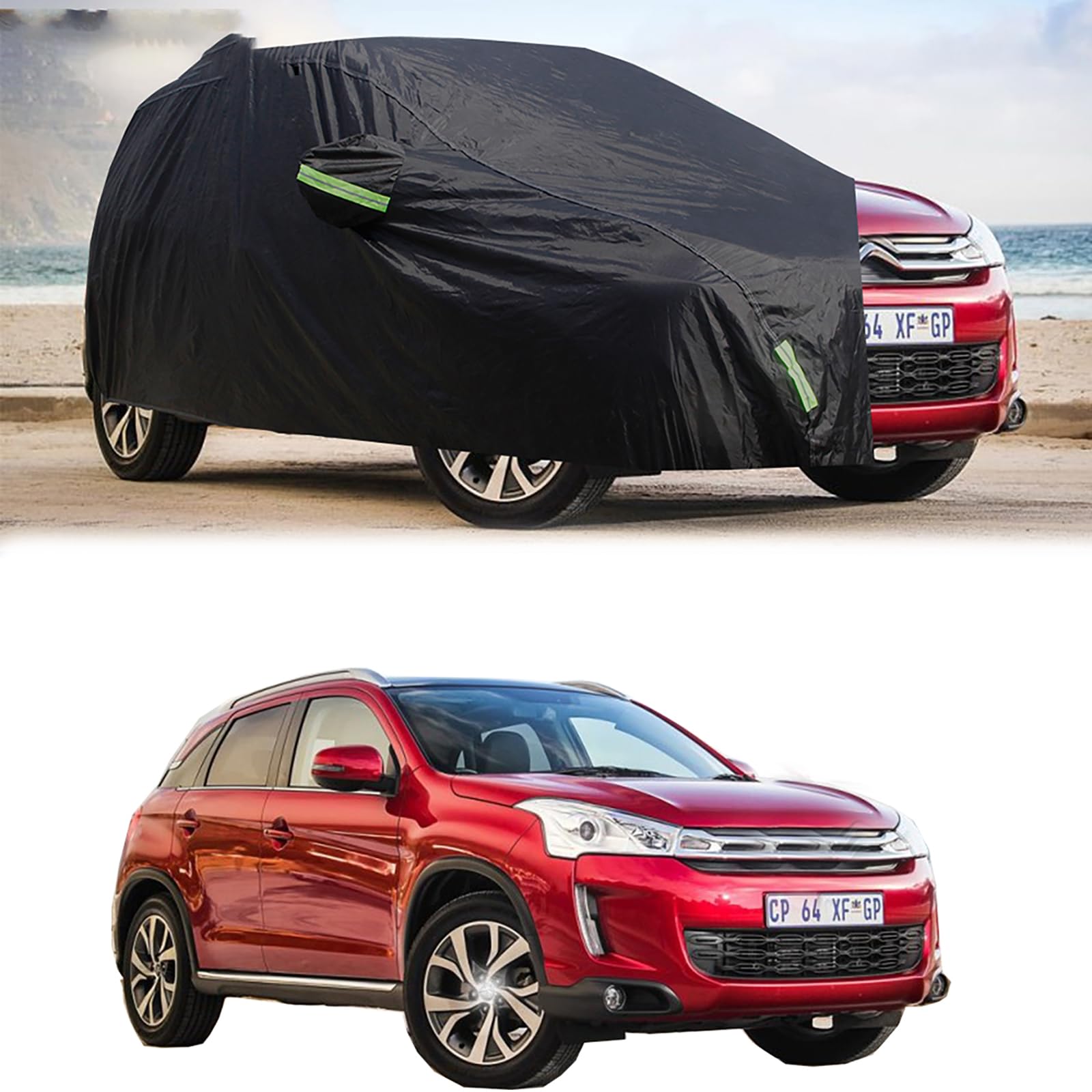 Autoabdeckung für C4 Aircross 2012-2025, 210D-PU Outdoor Vollgarage Allwetter Wasserdicht Winddicht Schutz Ersatz Autoabdeckung, mit Fahrertür Reißverschluss von ELNas