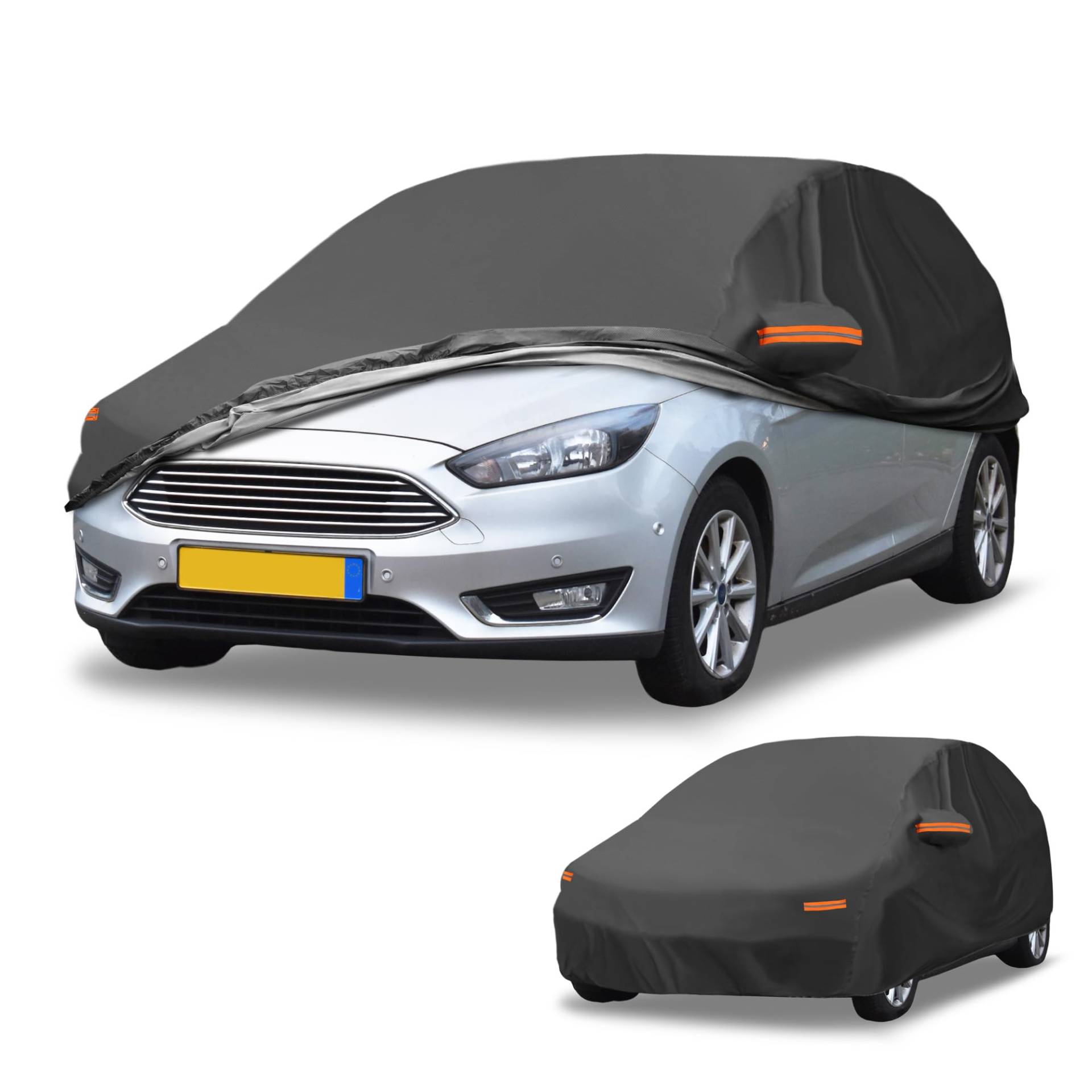 Autoabdeckung für Ford Focus Hatchback 2010-2022, 210D-PU Outdoor Vollgarage Allwetter Wasserdicht Winddicht Schutz Ersatz Autoabdeckung, mit Fahrertür Reißverschluss von ELNas