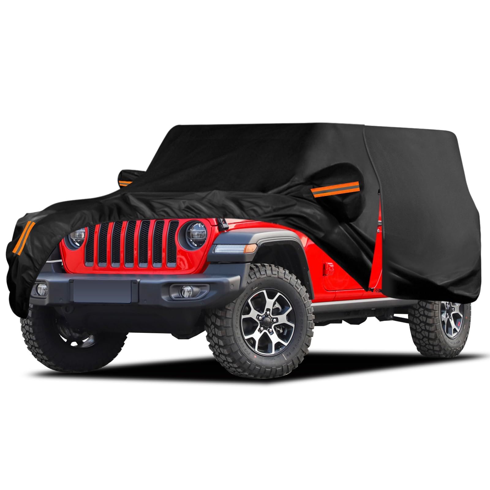 Autoabdeckung für Jeep Wrangler JKJL 4 Doors 2006-2023, 210D-PU Outdoor Vollgarage Allwetter Wasserdicht Winddicht Schutz Ersatz Autoabdeckung, mit Fahrertür Reißverschluss,A Black von ELNas