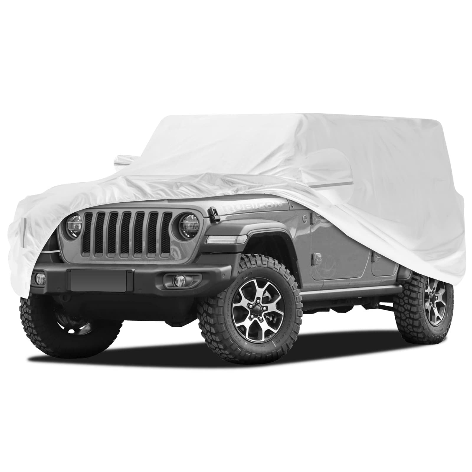 Autoabdeckung für Jeep Wrangler JKJL 4 Doors 2006-2023, 210D-PU Outdoor Vollgarage Allwetter Wasserdicht Winddicht Schutz Ersatz Autoabdeckung, mit Fahrertür Reißverschluss,B Silver von ELNas