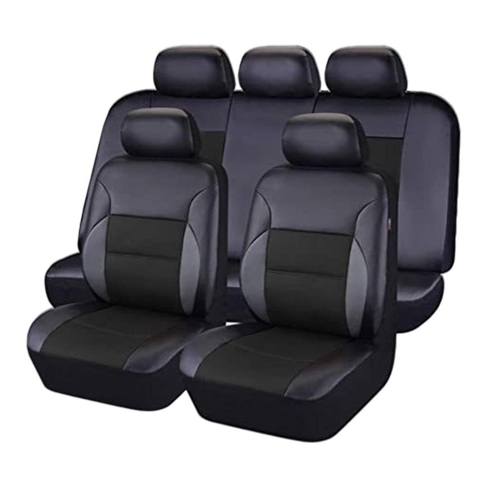 ELNas 9 Stück PU Leder Sitzbezüge Set, Autositzbezug Komplettset für Hyundai Kona/Encino 2018 2019 2020 2021 2022 2023, mit Super 5-mm-Verbundschwamm innen, Airbag-kompatibel,A Black von ELNas