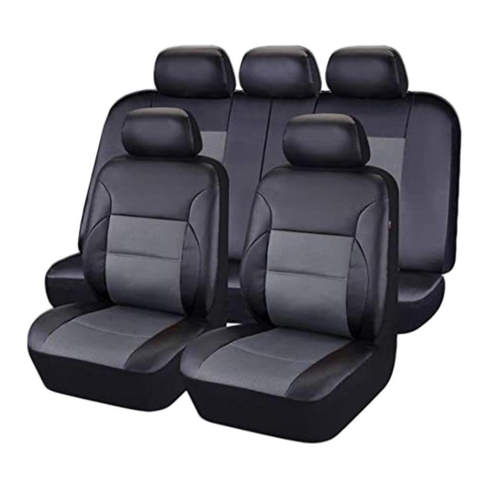 ELNas 9 Stück PU Leder Sitzbezüge Set, Autositzbezug Komplettset für Hyundai Kona/Encino 2018 2019 2020 2021 2022 2023, mit Super 5-mm-Verbundschwamm innen, Airbag-kompatibel,D Grey von ELNas