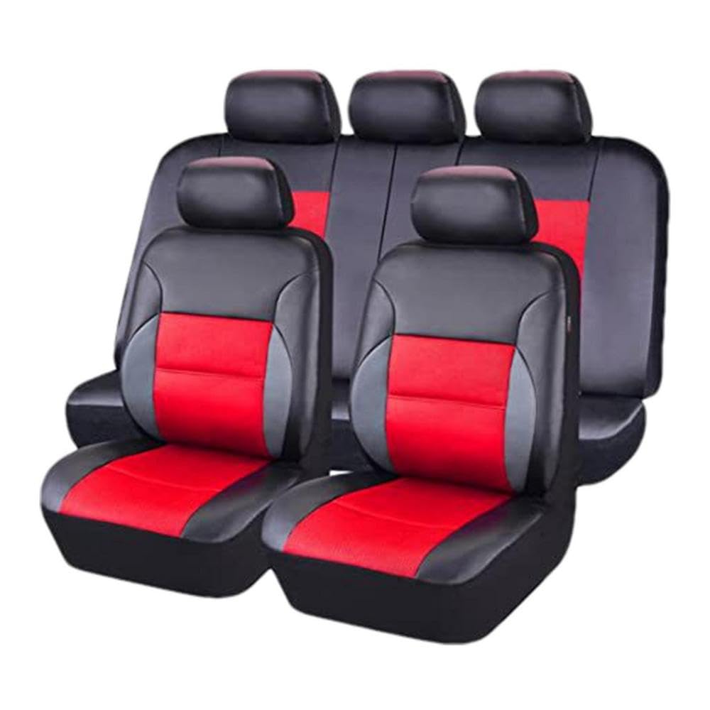 ELNas 9 Stück PU Leder Sitzbezüge Set, Autositzbezug Komplettset für Hyundai Kona/Encino 2018 2019 2020 2021 2022 2023, mit Super 5-mm-Verbundschwamm innen, Airbag-kompatibel,E Red von ELNas