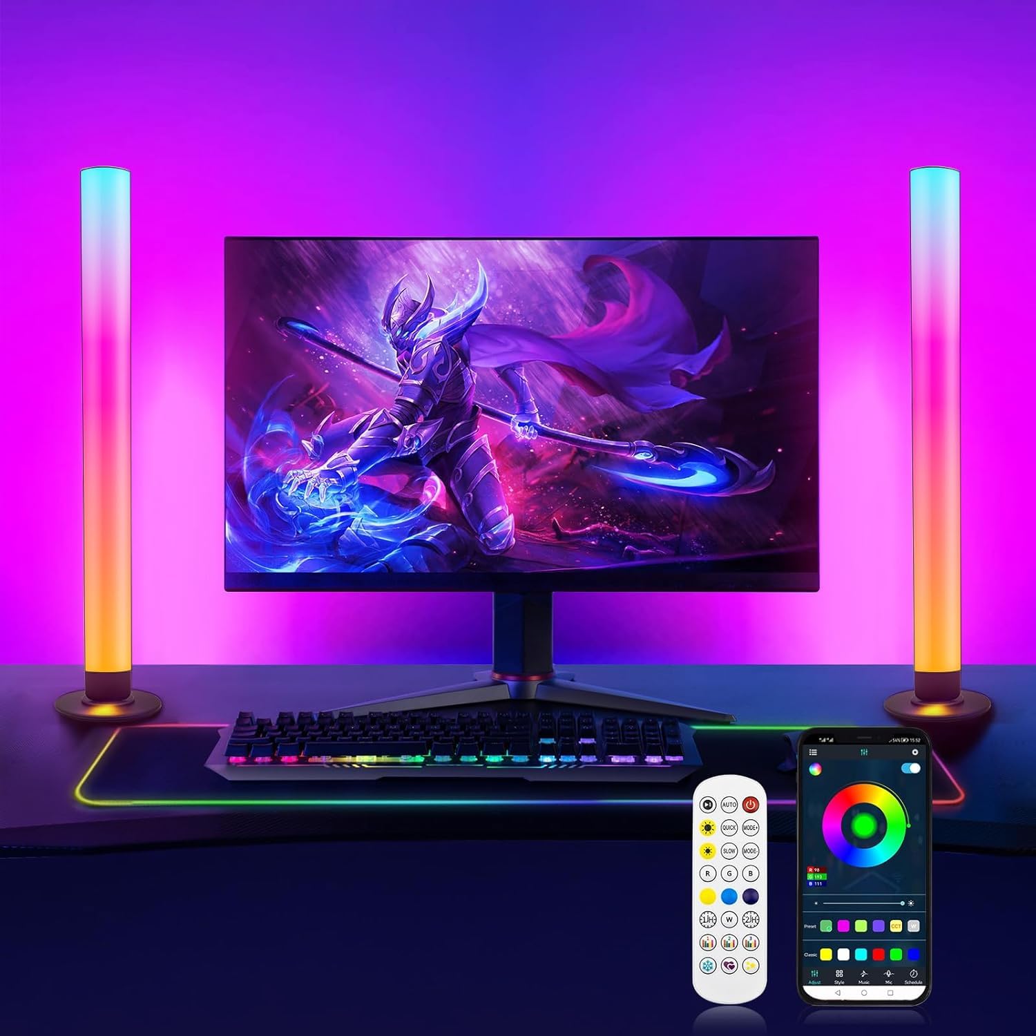 Smart LED Lightbar 2er Set, RGB Lampe TV Hintergrundbeleuchtung mit Multi-Modi und Dimmbare, Gaming LED Beleuchtung Sync mit Musik, APP und Fernbedienung für Gaming, Filme, PC, TV, Raumdekoration von ELOUYCKE