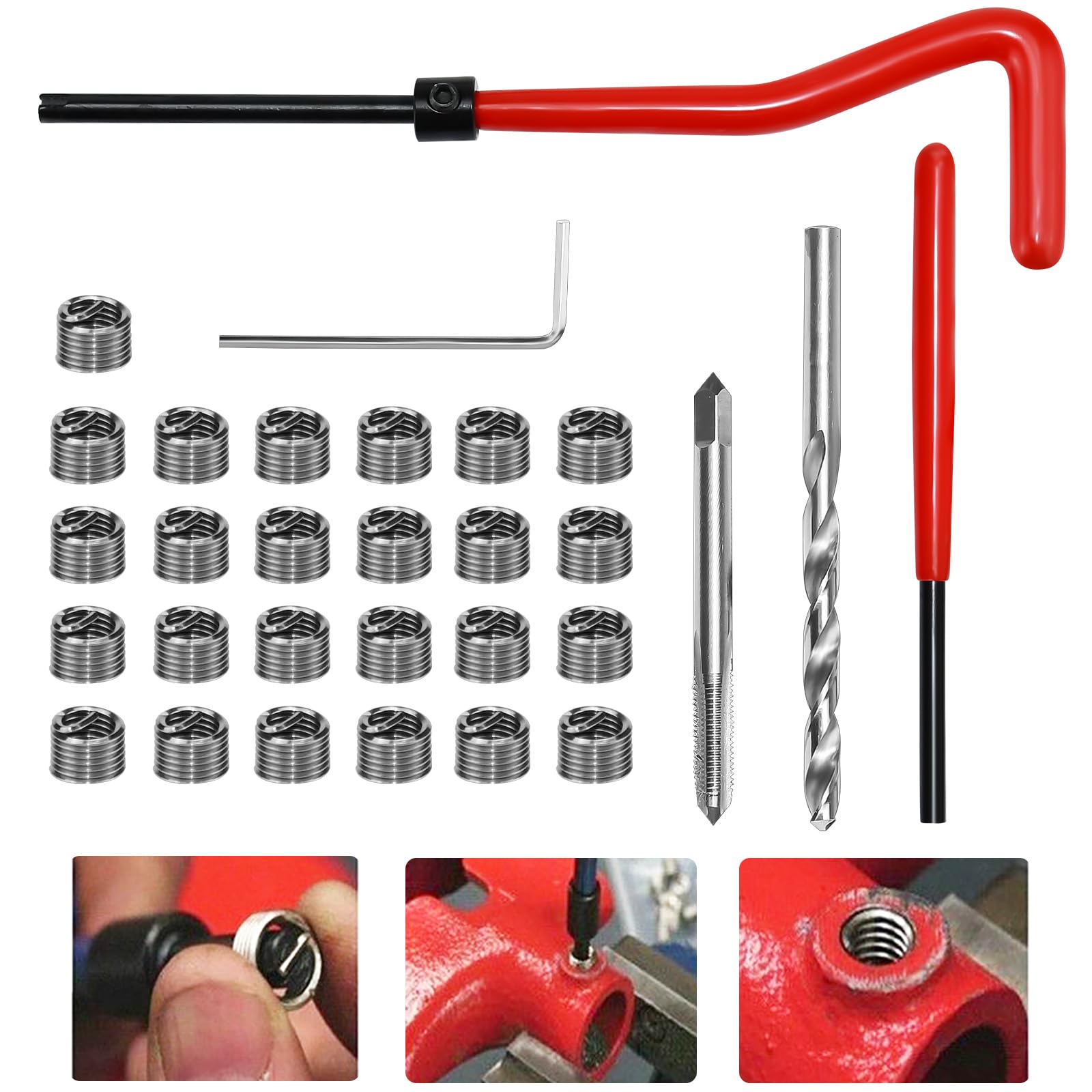 EMAGEREN 30 Stück Gewindereparatursatz, M5 x 0.8 mm Kompatibel Innen Gewindereparatur Set Gewindereparatur Drahteinsatz Kit Helicoil Gewinde/rethread Repair Kit für Auto Reparatur von EMAGEREN