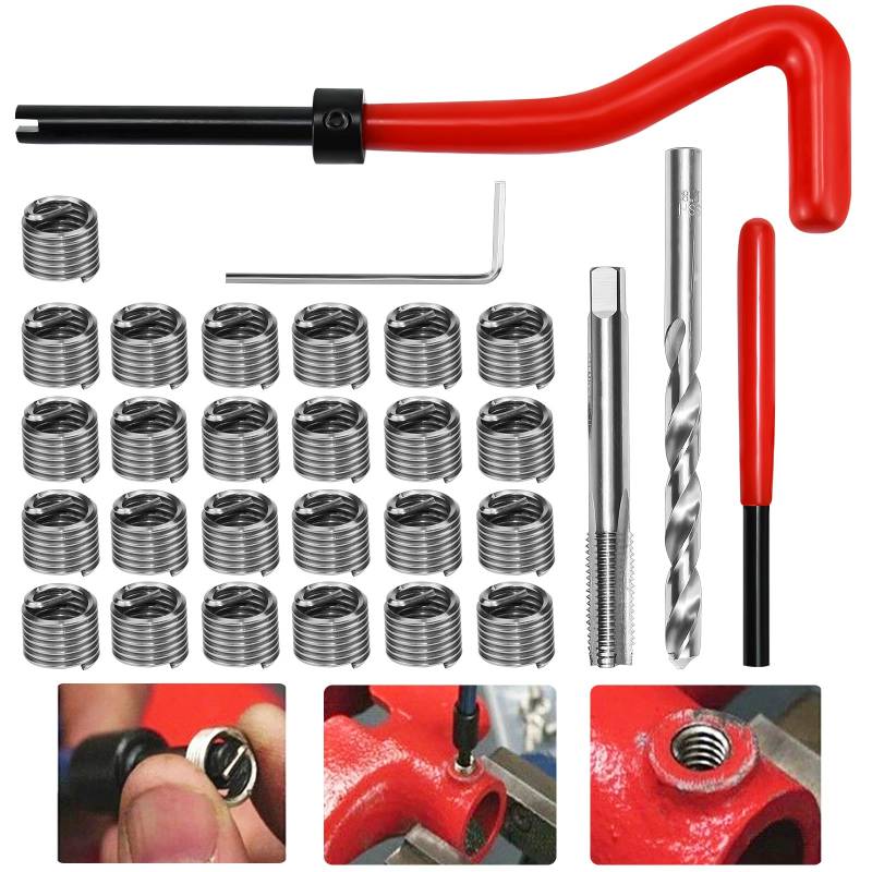 EMAGEREN 30 Stück Gewindereparatursatz, M8 x 1.25mm Kompatibel Innen Gewindereparatur Set Gewindereparatur Drahteinsatz Kit Helicoil Gewinde/rethread Repair Kit für Auto Reparatur von EMAGEREN