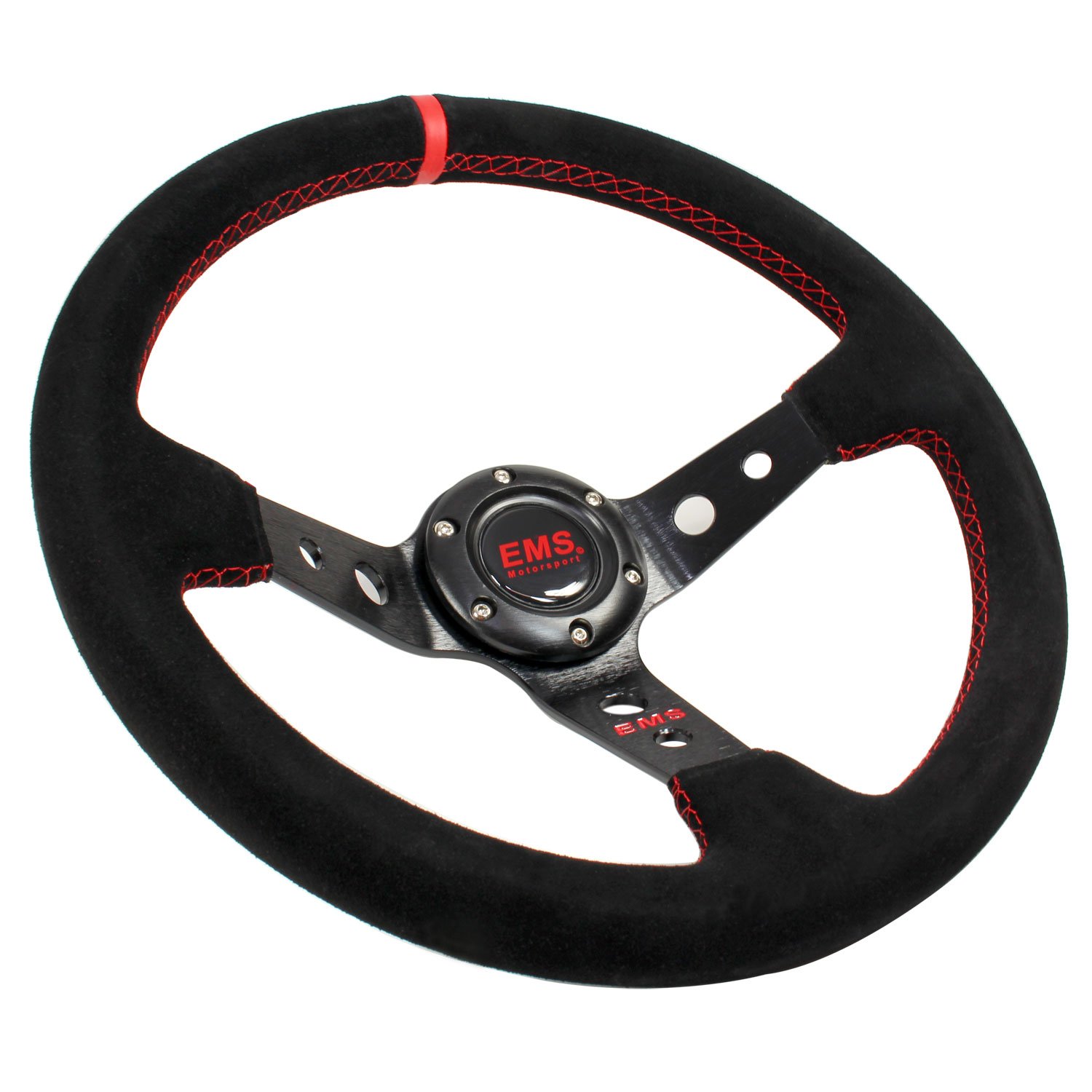 EMS Motorsport Wildleder Lenkrad 350mm 90mm Rallye Sportlenkrad Rote Naht von EMS