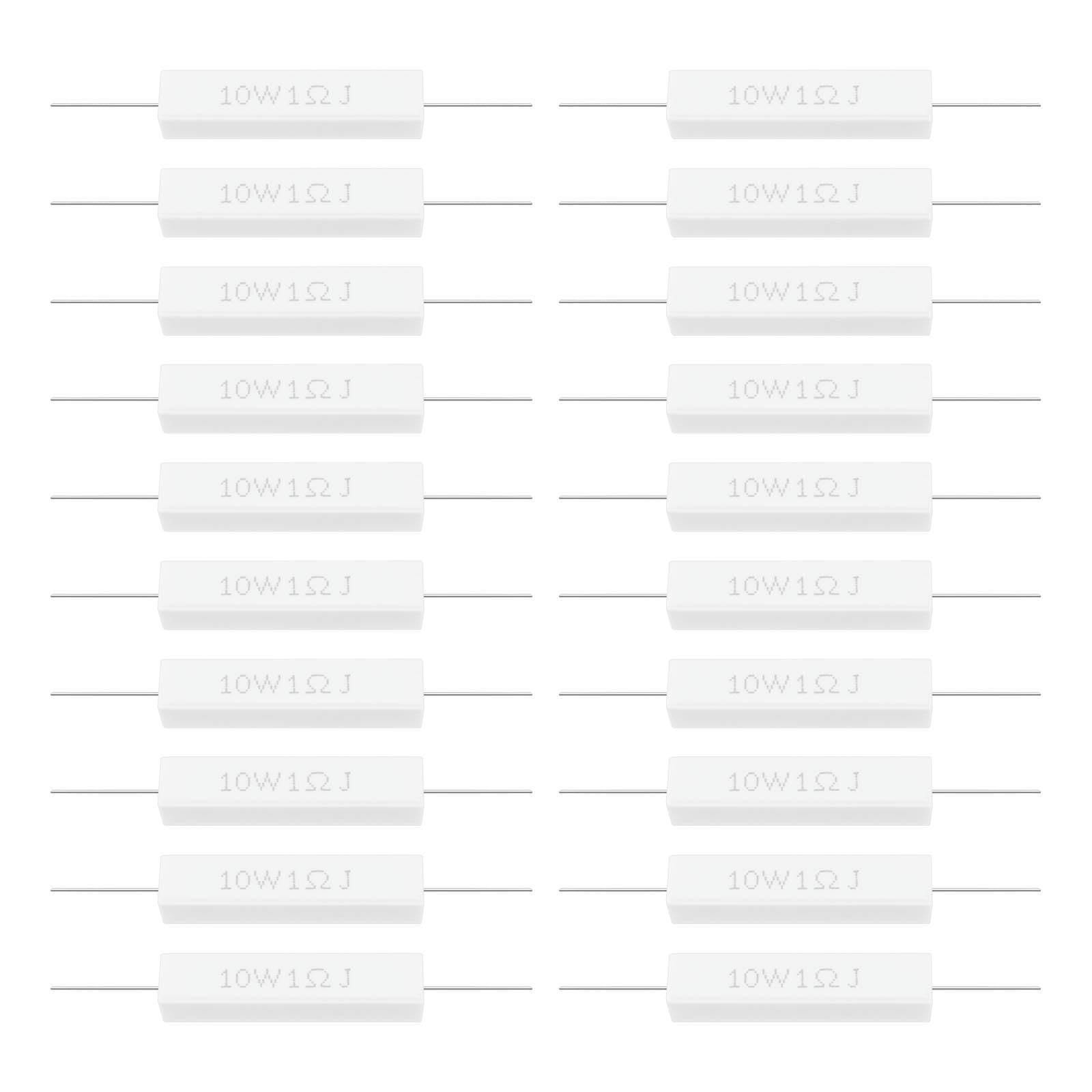 EMSea 20 Stück 1 Ohm 10 W Reinweiß Keramik Zement Widerstand Lautsprecher Trennwiderstand Kit für Netzadapter Audio Equipment Instrumente Meter Fernseher Autos von EMSea