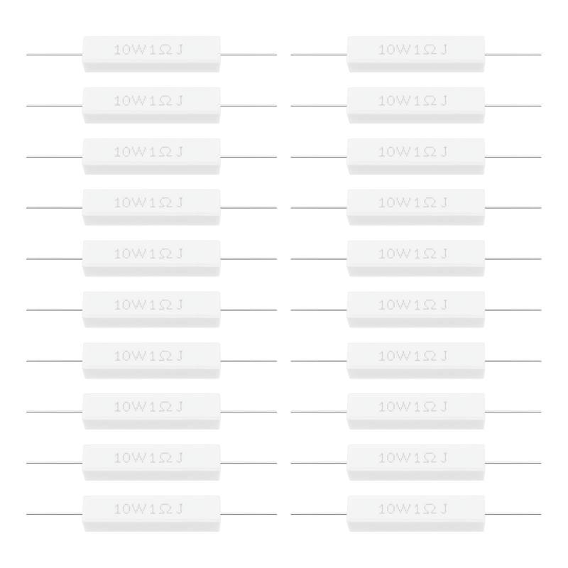 EMSea 20 Stück 1 Ohm 10 W Reinweiß Keramik Zement Widerstand Lautsprecher Trennwiderstand Kit für Netzadapter Audio Equipment Instrumente Meter Fernseher Autos von EMSea