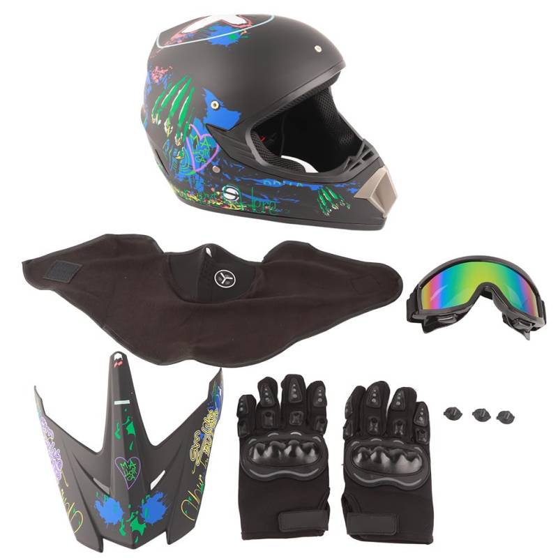 EMUKOEP Professioneller Motocross-Helm mit Schutzbrille, Handschuhen, Gesichtsschutz Jugendliche und Erwachsene, Offroad-Sturzhelm, Integralhelm, S M L XL (M) von EMUKOEP