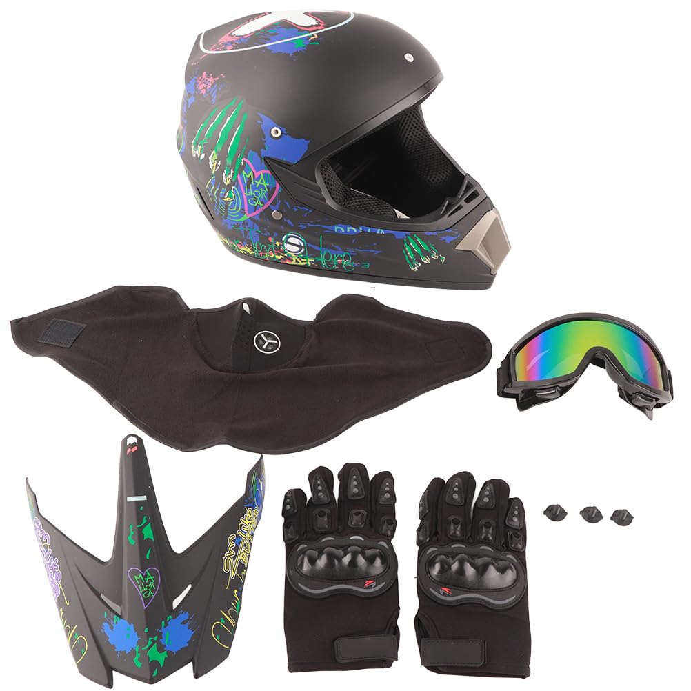 Professioneller Motocross-Helm mit Schutzbrille, Handschuhen, Gesichtsschutz Jugendliche und Erwachsene, Offroad-Sturzhelm, Integralhelm, S M L XL (S) von EMUKOEP