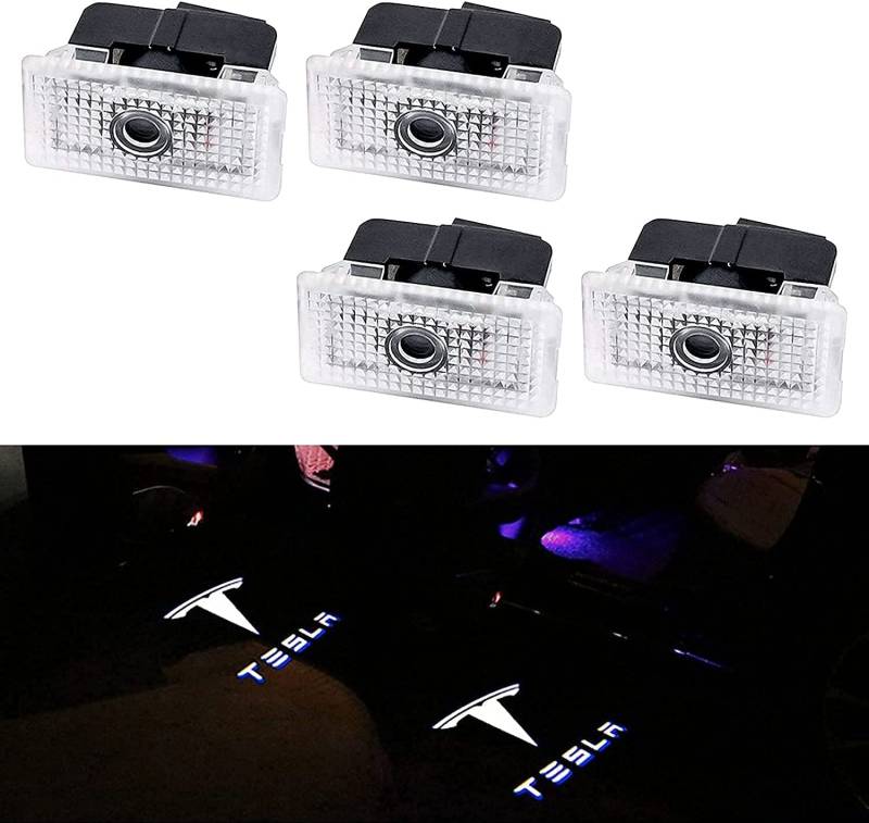 ENFILY 4 Stück Tesla Model 3/Y/S/X LED Pfützenlichter, Autotür LED Logo Projektor Pfützenlichter Willkommenslicht Ghost Shadow für Tesla Model 3 Model S Model Y Model X Zubehör von ENFILY