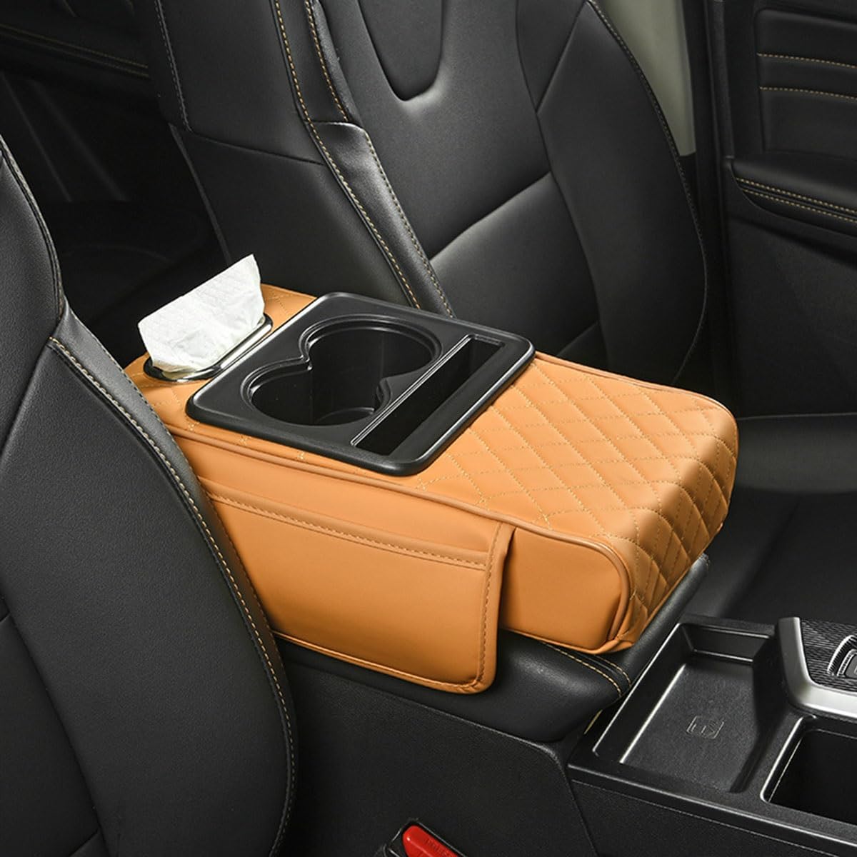 Armlehnenbox für Fahrzeuge Universal Auto Armlehnen Auflage PU Leder Car Armrest Box Pad mit Organizer Taschen, Auto-Armlehnen-Organizer, multifunktionaler Auto-Innenaufbewahrungs-Organizer für(Yellow von ENGFGH