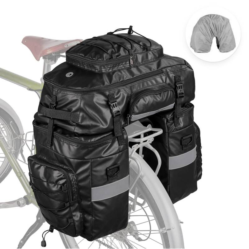 ENJOHOS Fahrradtasche 3 in 1 Fahrradtaschen für Gepäckträger 65L Satteltaschen für Fahrrad Gepäcktaschen Gepäckträgertasche hinten Wasserdicht Fahrradrucksack Seitentasche Schultertasche, Schwarz von ENJOHOS