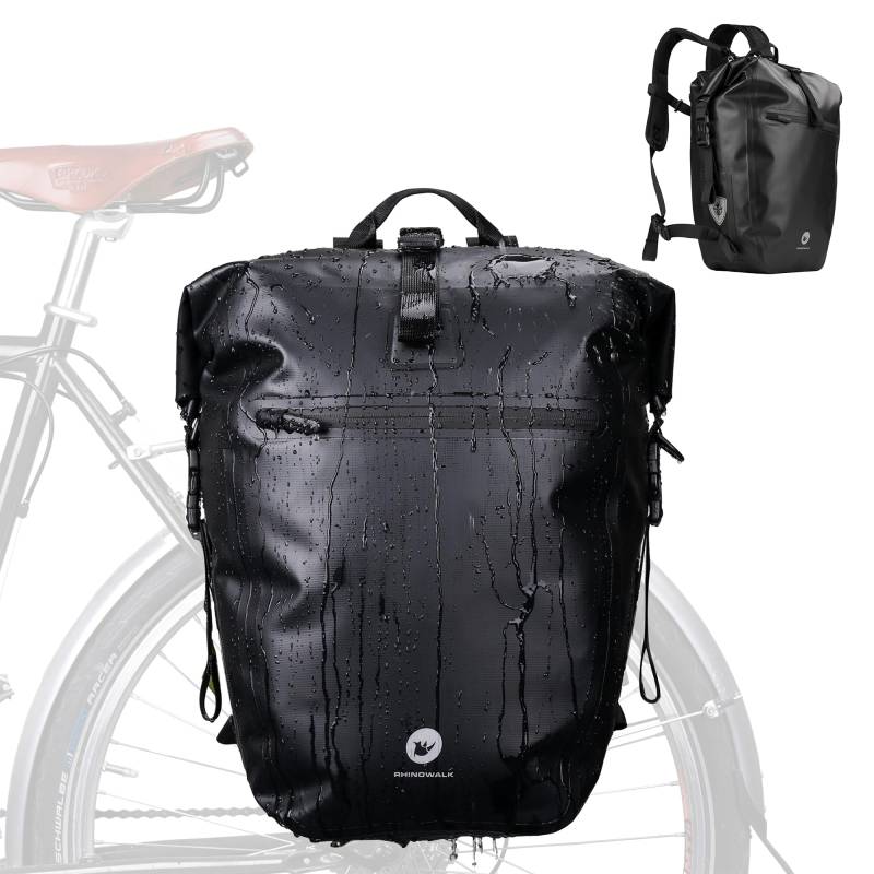 ENJOHOS Fahrradtaschen für Gepäckträger Fahrradrucksack 100% Wasserdicht Fahrrad Taschen hinten Gepäckträgertasche Motorrad Seitentasche Fahrradtasche Rucksack Laptop mit Schultergurt, Schwarz 27L von ENJOHOS