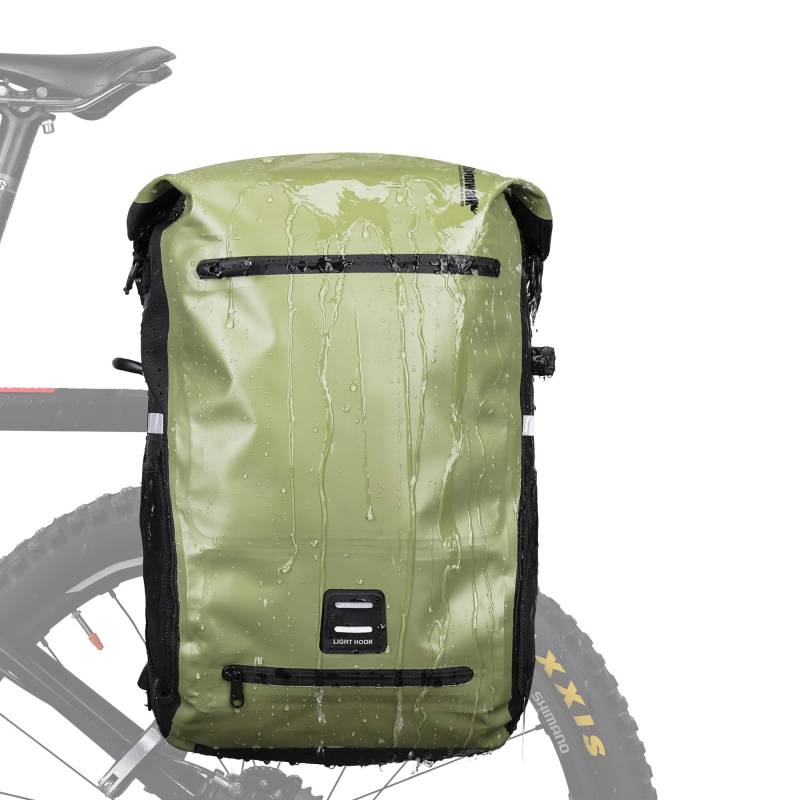 ENJOHOS Multifunktional Fahrradtaschen für Gepäckträger Fahrradrucksack Wasserdicht Fahrrad Gepäckträgertasche Seitentasche Fahrradtasche Laptop Reisetasche mit Helmnetz und Schultergurt, Grün-22L von ENJOHOS