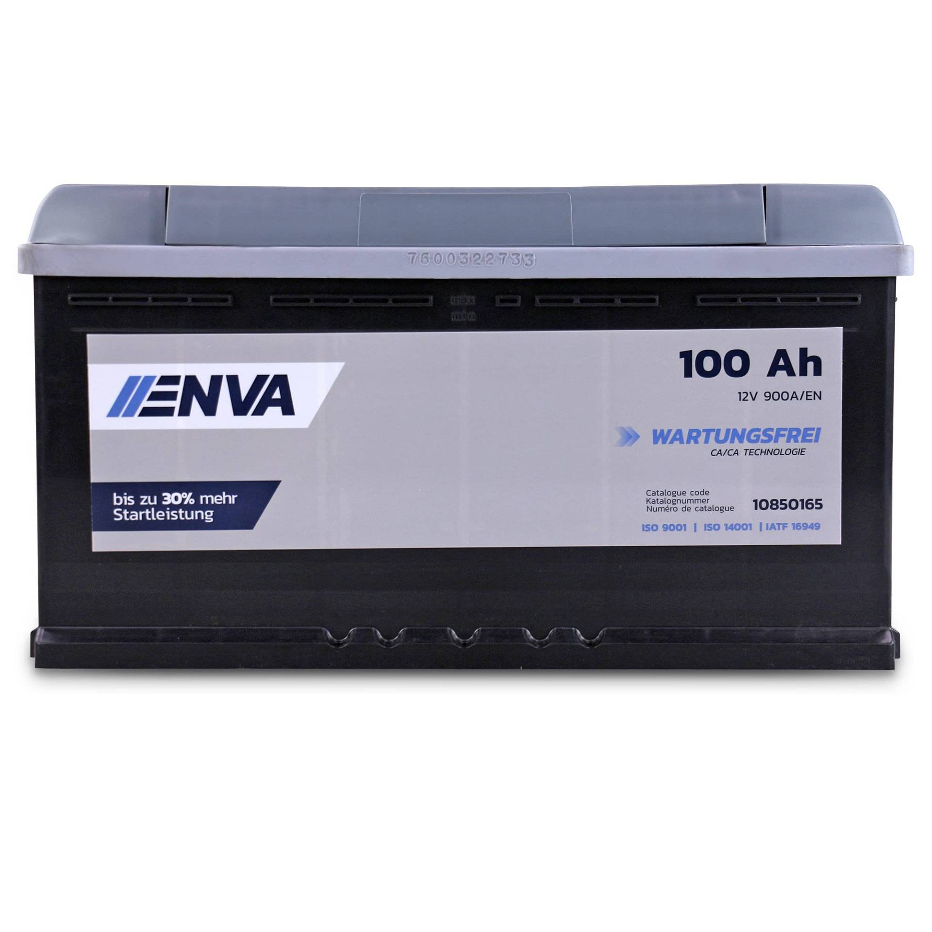 ENVA Autobatterie 12V 100Ah 900A Starterbatterie PKW Batterie Wartungsfrei +30% Startleistung - Ersetzt 88Ah 90Ah 95Ah 110Ah 120Ah mit Magic-Eye, Feuerschutz und Kurzschlussschutz von ENVA MADE FOR QUALITY