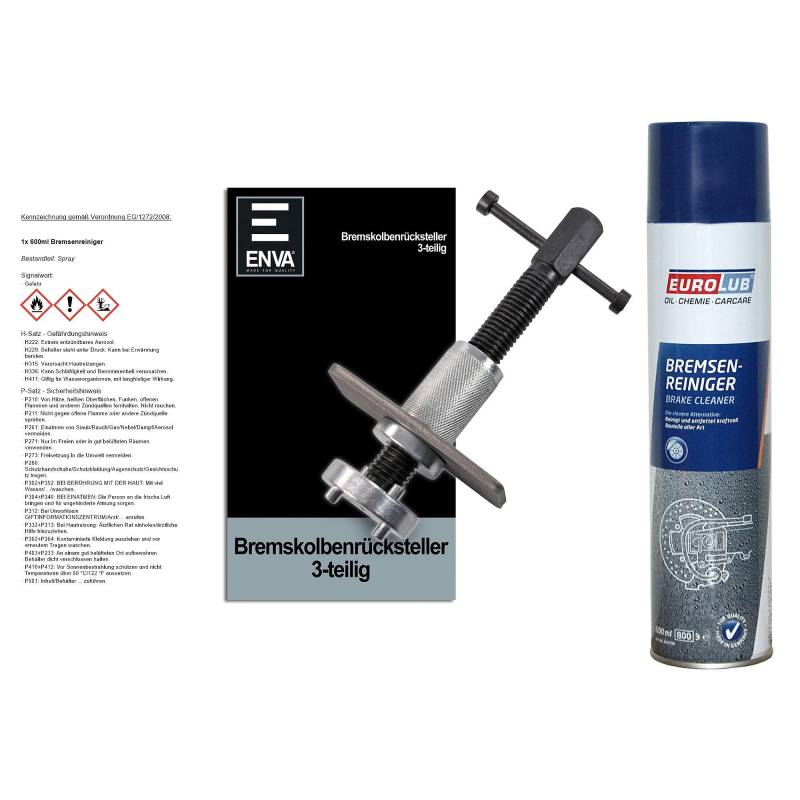 ENVA Bremskolbenrücksteller 3TLG. + 600ml Bremsenreiniger Universales Rückstellwerkzeug für Bremssättel inkl. 600ml Bremsenreiniger Spray Öl und Fettentferner von ENVA MADE FOR QUALITY